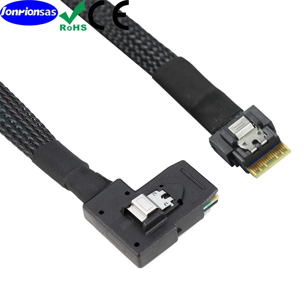 LONRIONSAS#Mini SAS SFF-8087 Left angle to Slimline SAS SFF-8654 4i 85 Ohm Flexible Support RAID PCIE Controller server cable