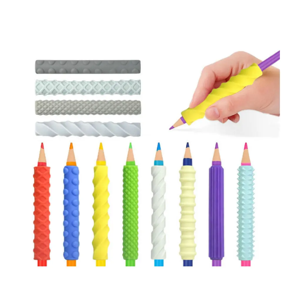 ที่จับดินสอซิลิโคนแบบมีพื้นผิว ของเล่นเสริมพัฒนาการสำหรับเด็กสมาธิสั้น ออทิสติก บรรเทาความเครียด ฝึกทักษะการใช้สัมผัส สำหรับเด็กและผู้ใหญ่ ใช้ในห้องเรียนและสำนักงาน