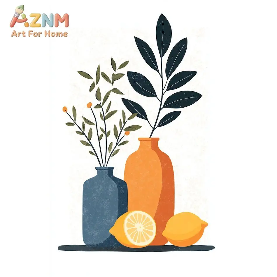 AZNM Colorful Fruit Drink Canvas Wall Art, Orange Peach Cocktail Coffee Wine Flat Illustration Print, Vibrant Kitchen Dining Roo