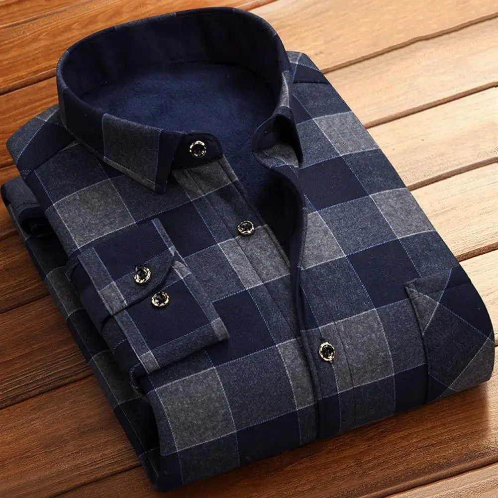 Men Shirt Men Plaid Shirt Comfortable Men's Plaid Shirts for Casual Spring Autumn Wear Lapel Collar Button Down Pocket Details