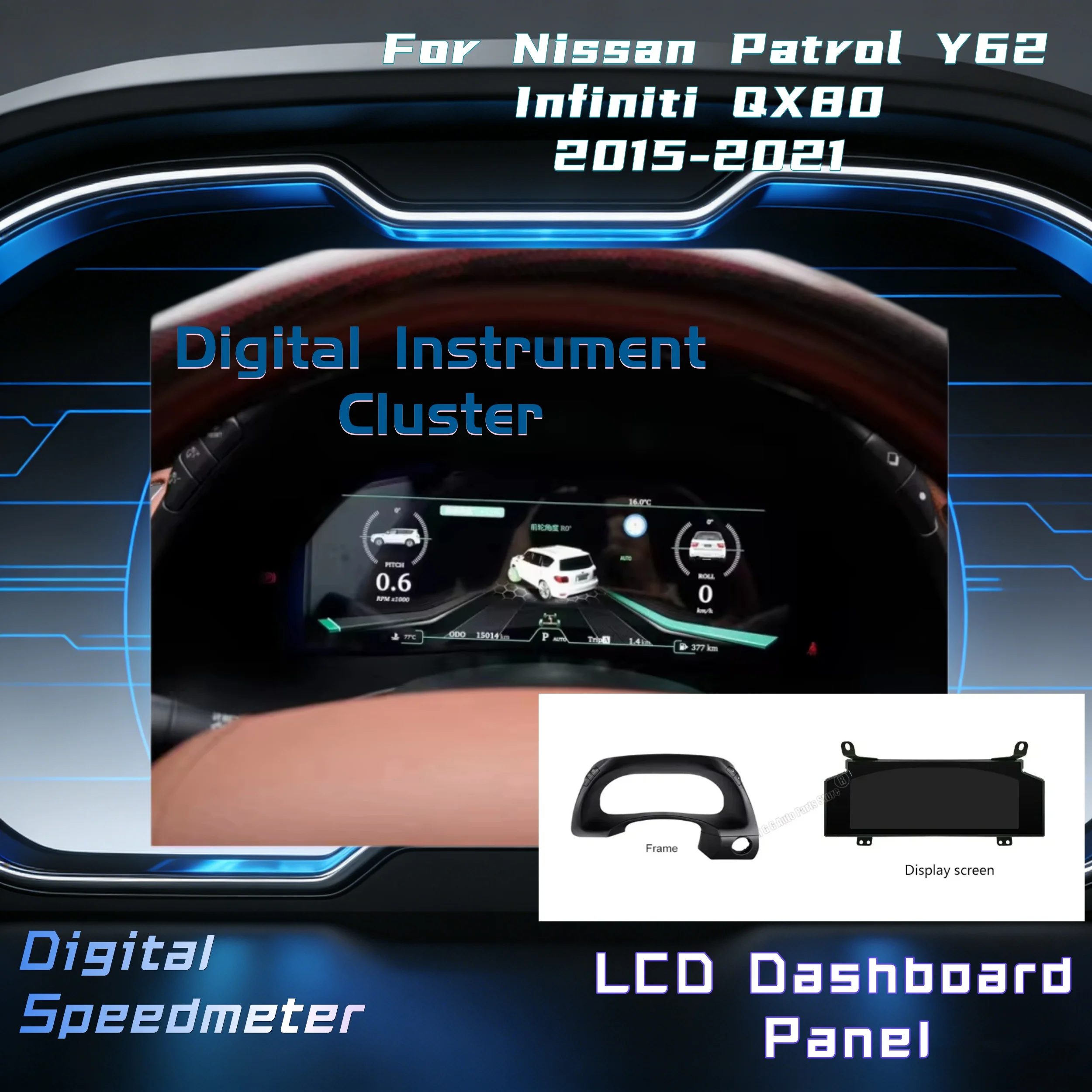 

12.3" LCD Digital Cluster For Nissan Patrol Y62 Infiniti QX80 Linux System Instrument Dashboard LCD Speedometer Display Car