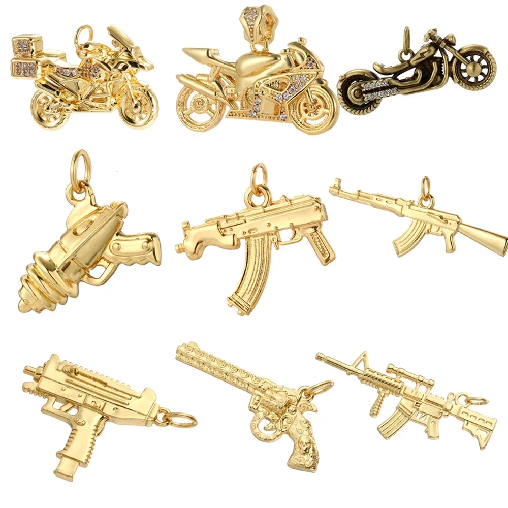 Charms Luxury Golden Color Pistol Charms Pendants For Necklace Earring Charms Wholesale For Jewelry Metal Copper Making