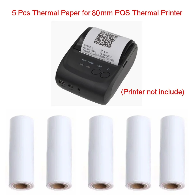 Premium Thermal Paper , 5 Rolls (Size: 80mm x 30mm )