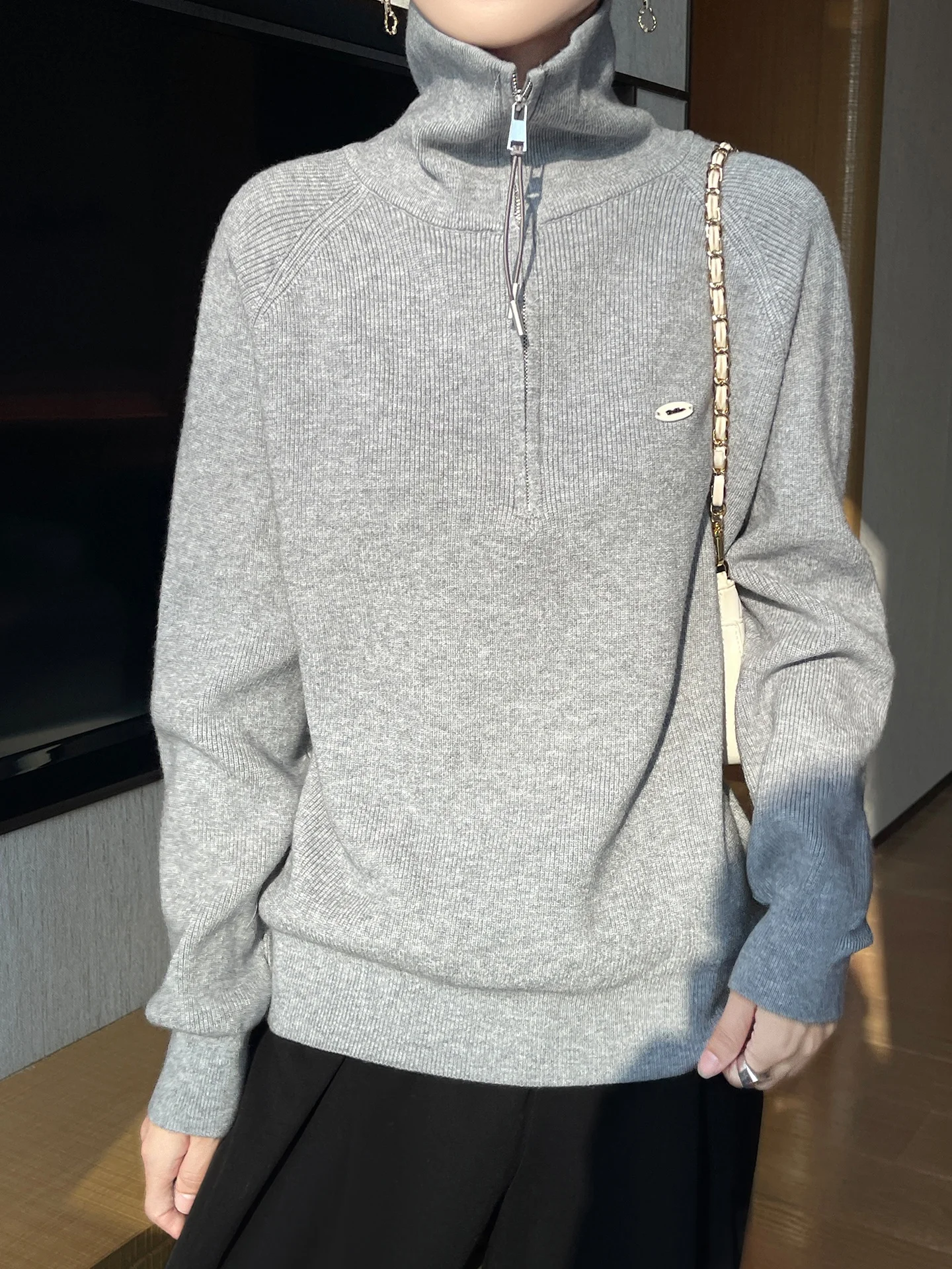 Nuevo suéter de punto suave para mujer con cremallera f Color puro Casual suelto ajuste largo Sve cálido adelgazante capa Base superior ropa interior