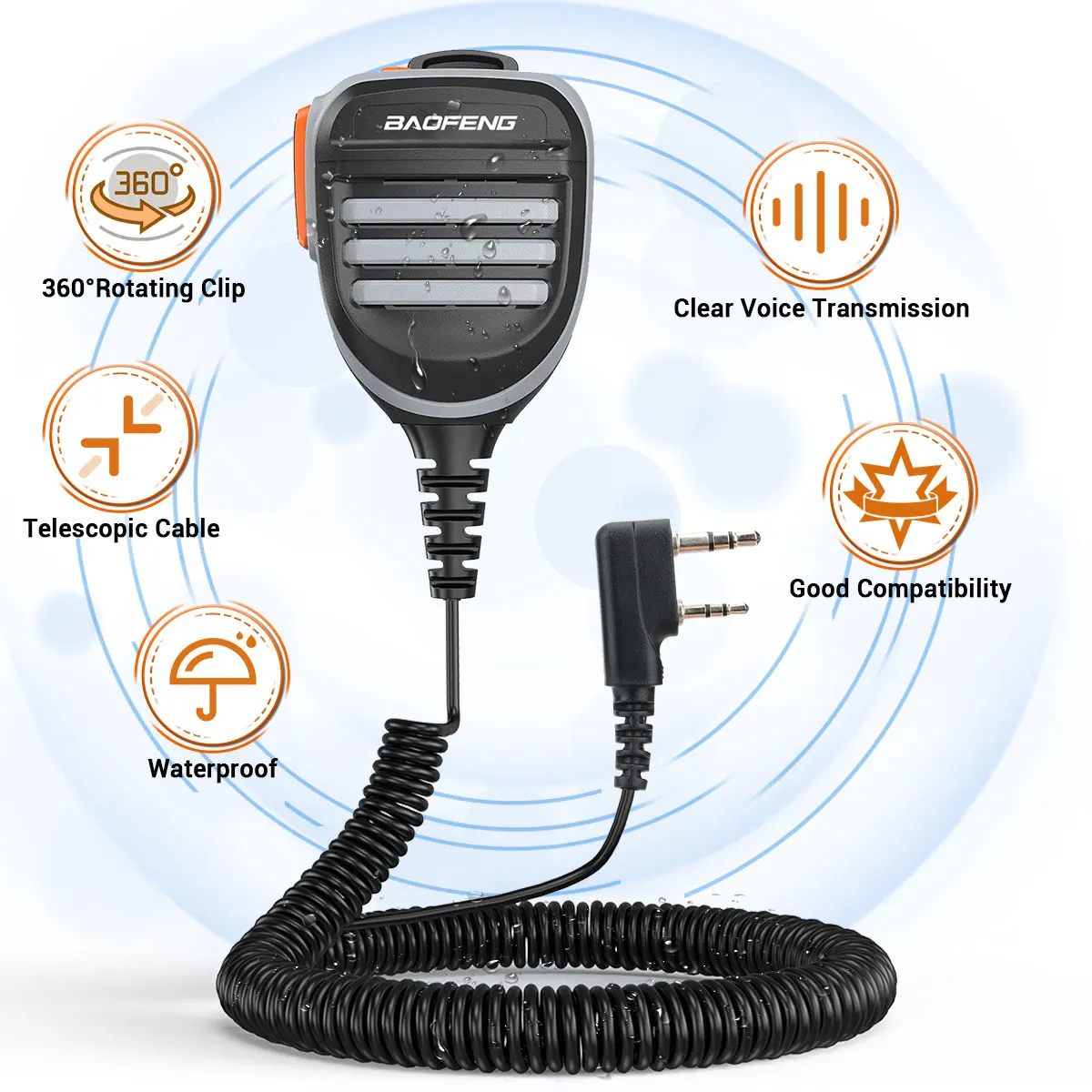 Baofeng Walkie Talkie Lautsprecher Mikrofon Wasserdicht Dual PTT Handheld Mikrofon Für UV5R UV-21 Pro Zwei Weg Radio QuanSheng UV-K6 UV-K5 – Detail 2
