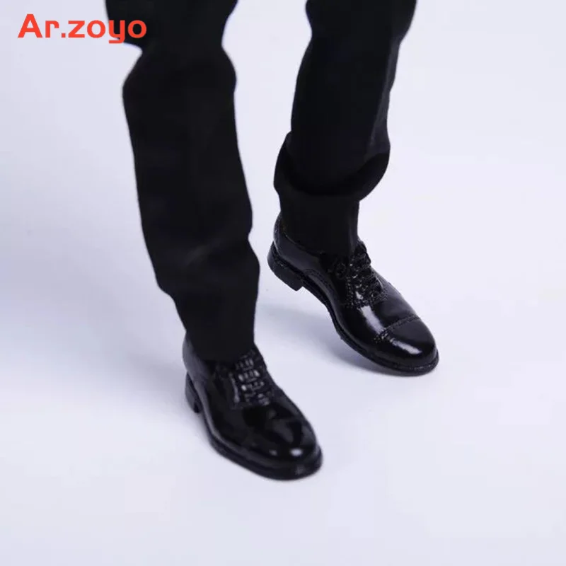 1/6 Scale Male Round Toe Suit Shoes Model Soldier Solid Leather Shoes Fit 12'' Detachable Feet Action Figure Body Dolls Collect