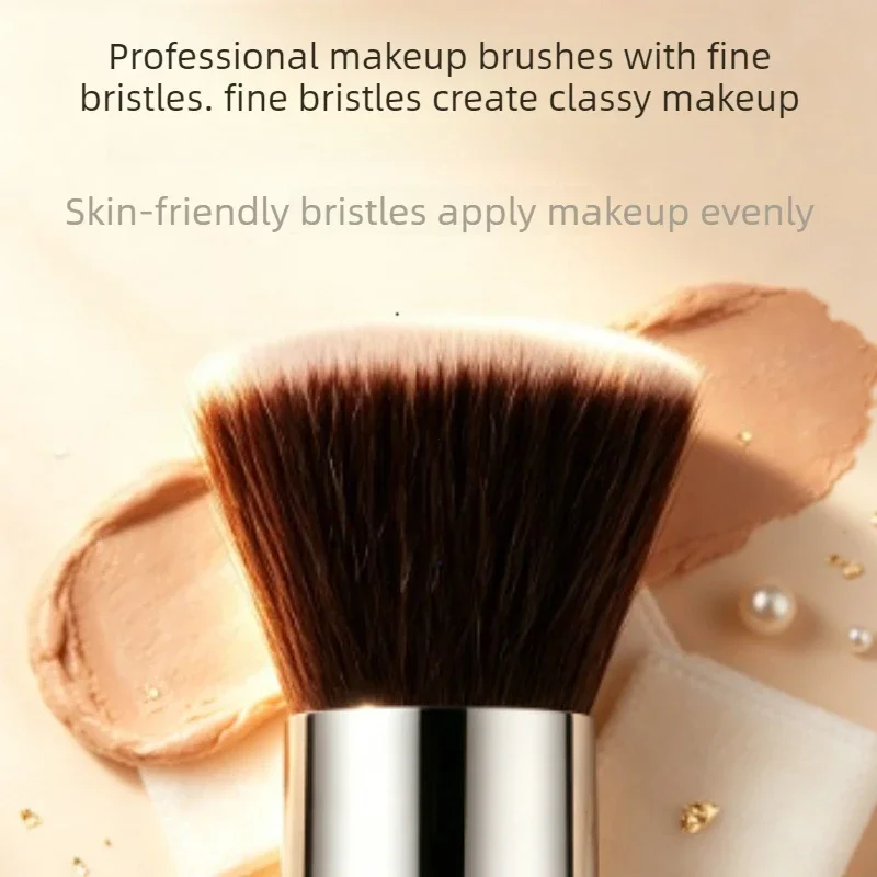 Flat Top Premium Foundation Brush – Streak-Free for Liquid/Cream/Powder, Flawless Blending, Painted Wood Handle (Vegan Bristles)