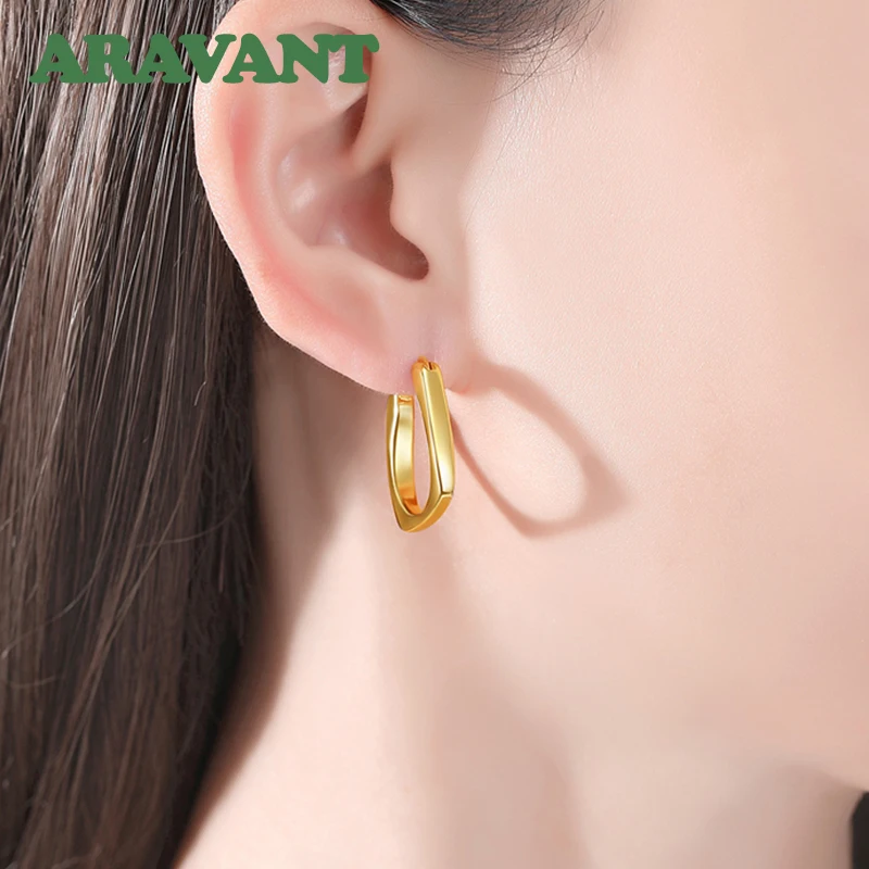 Aravant 925 Sterling Silver 18K Gold 23mm Square Hoop Earring For Women Wedding Jewelry