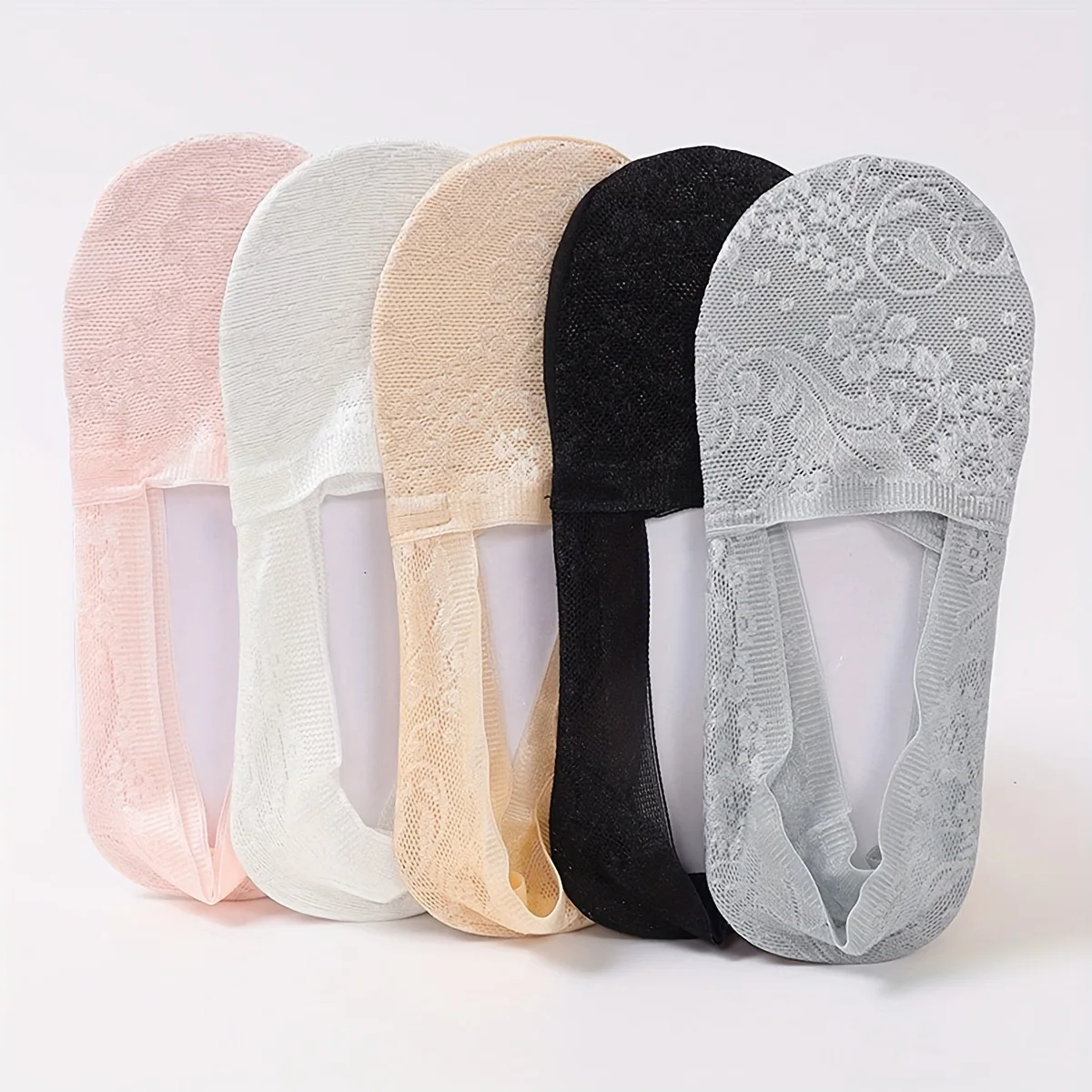 5 Pairs Women's Summer Lace Invisible Socks Boat Mesh Thin Low Cut Socks Slippers Female Ankle Silicone No Show Non-slip Socks