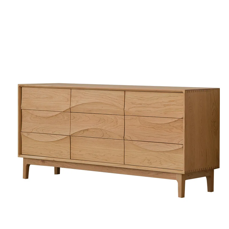 Nordic dining side cabinet, solid wood nine-chest cabinet light luxury bedroom locker, cherry wood living room display cabinet