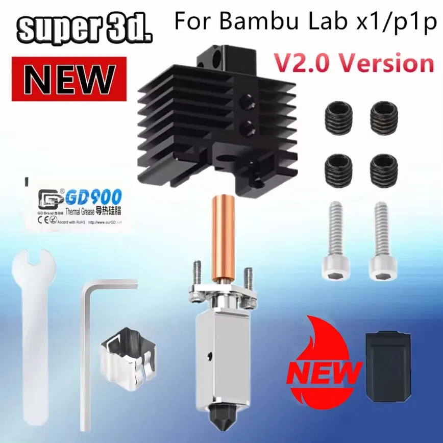 

Bambu Lab Hotend Upgrade Kit 2.0 Version nozzle bambulab Bi Metal Fit Bamboo Bambulabs X1 X1C P1P P1S hotend P1P Thermistor