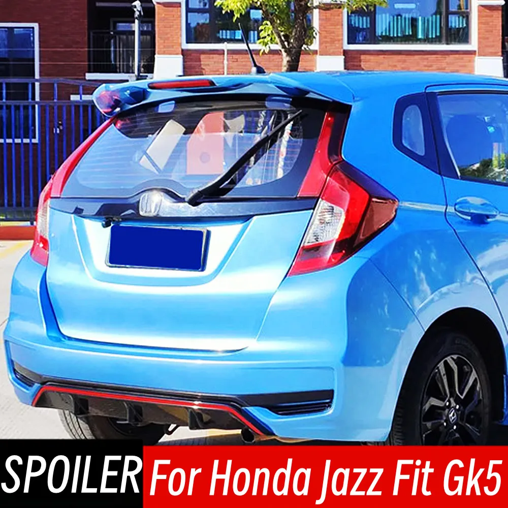 Para 2014 15 16 17 18 19 Honda Jazz Fit Gk5 tapa del maletero del techo trasero alerón alas coche negro carbono Exterior Tuning accesorios parte