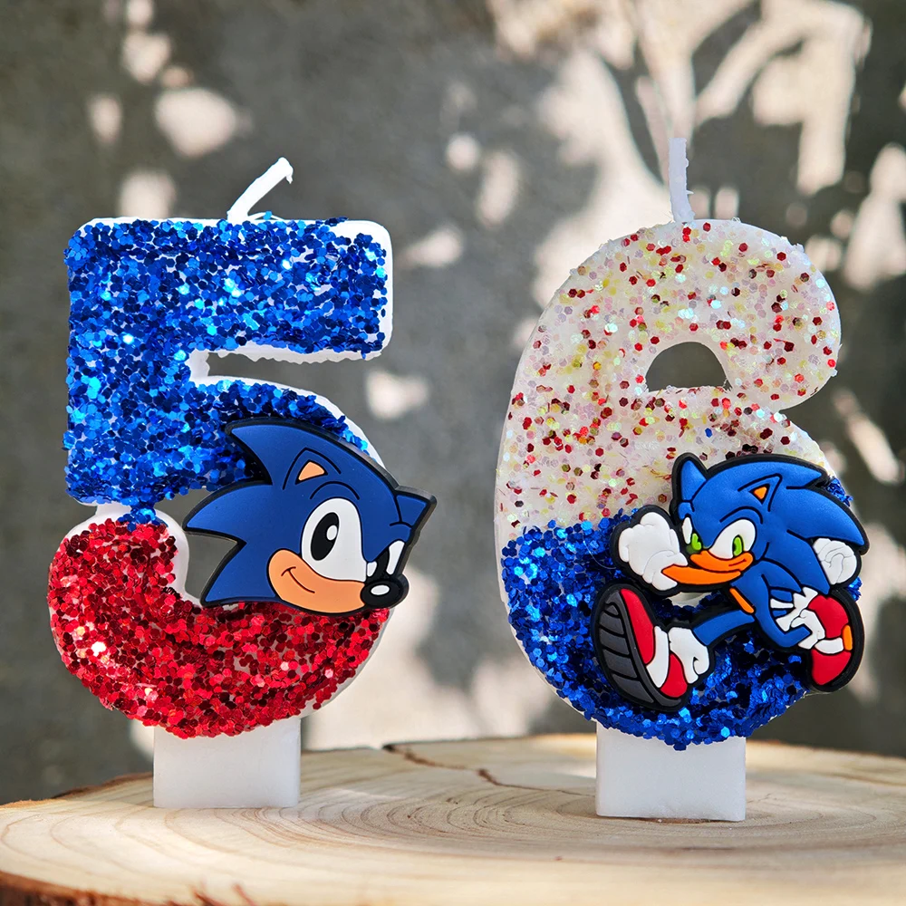 Velas sónicas número 0-9 suministros de decoración de pasteles de cumpleaños para niños suministros de accesorios de fiesta de Anime de dibujos animados bonitos