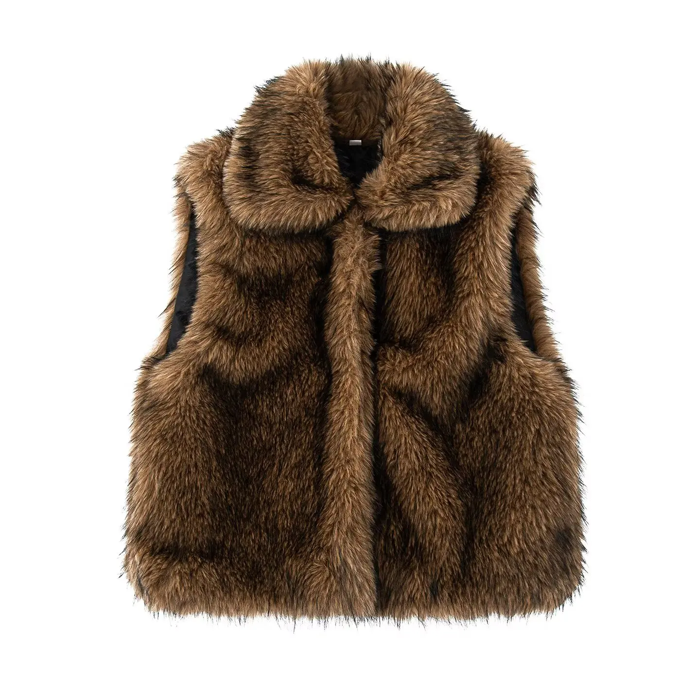 Fake Fur Waistcoat for Women Autumn Winter New American Style High Street Single Breasted Coats Casual Simple Sleeveless Vest