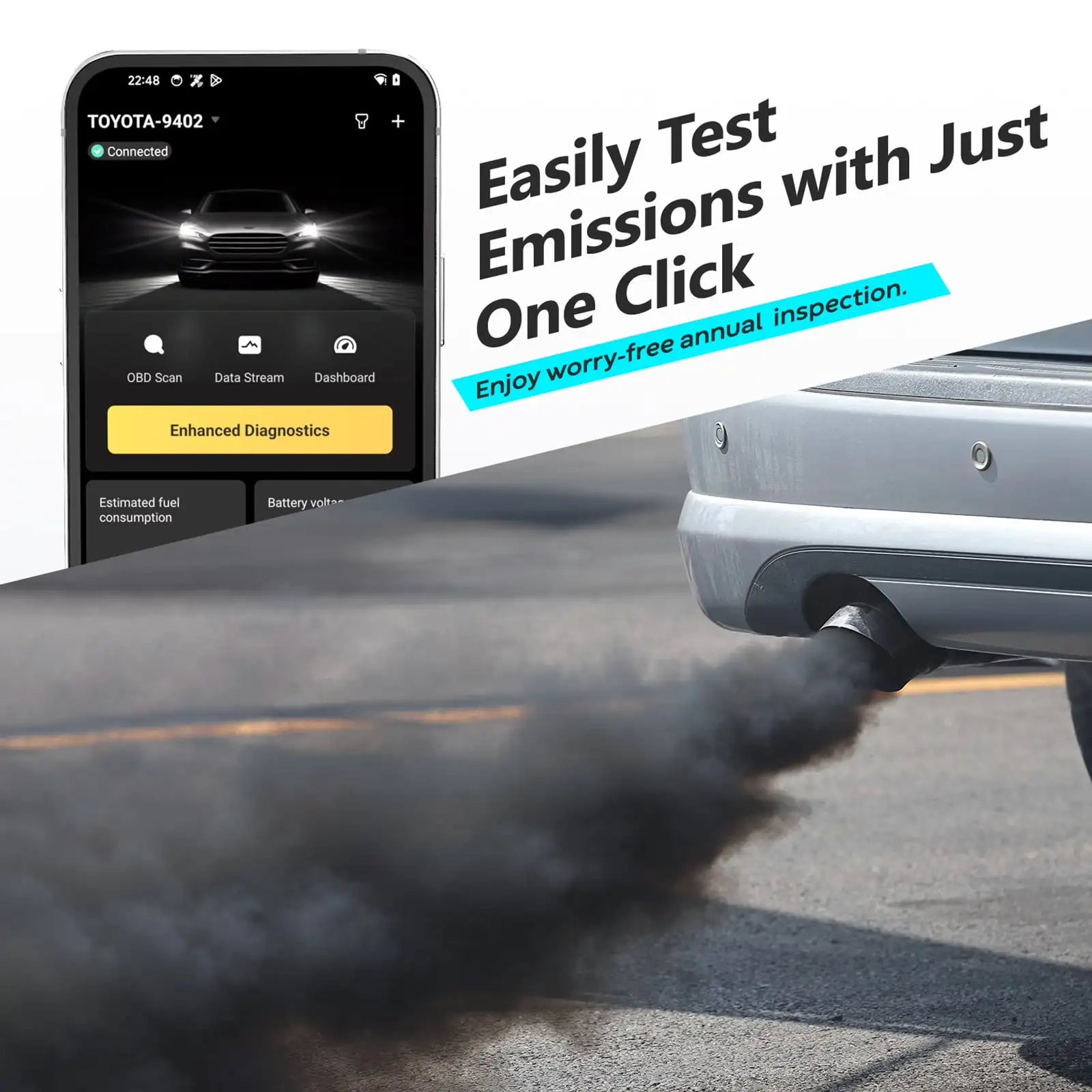 الماسح الضوئي DND ECHO Bluetooth Obd2 - أداة تشخيص السيارة اللاسلكية لجميع الأنظمة لنظام iOS وAndroid، أداة مسح السيارات مع 3 إعادة إعدادات،