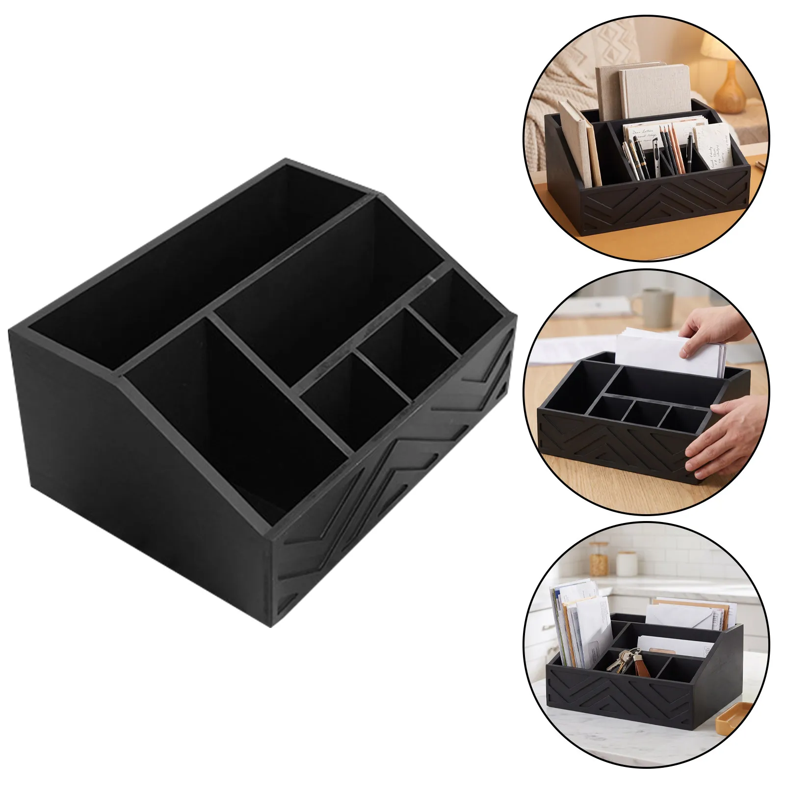 Wooden Desktop Mail Organizer 6 Compartments Letter Holder Storage Box Rustic Mail Sorter for Office Wood Magazine Holder