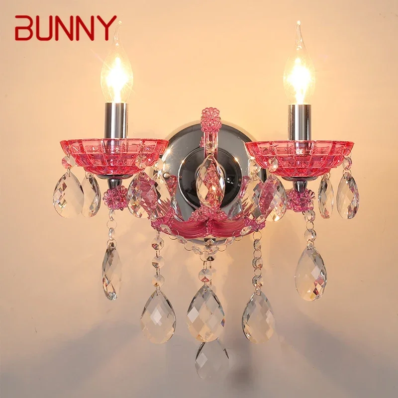 

BUNNY European Style Crystal Wall Lamp Pink Girls' Room Candle Lamp Luxurious Living Room Restaurant Bedroom Villa