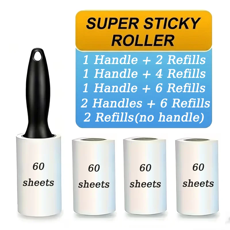 1/2 handles+2/4/6 refills | Heavy Duty Fluff Roller Set | Roller with Sheet for Enhanced Adhesion to Clothes, Carpets, and Sofas
