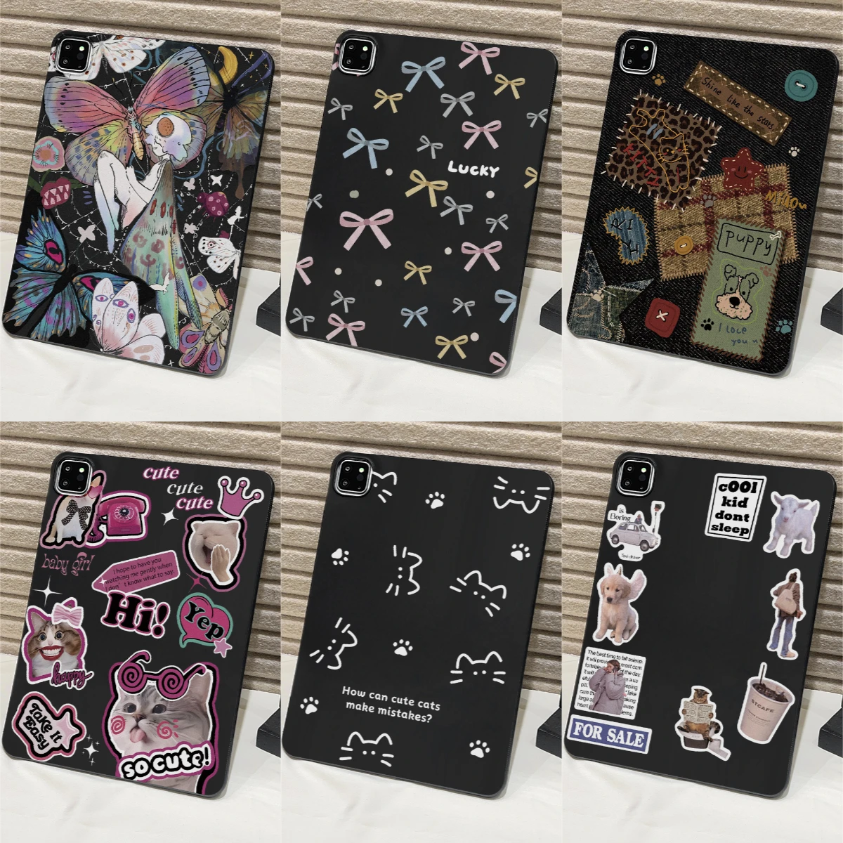 Funda para Tablet con Diseño de Gato Negro y Gris Macaron Bow para Samsung Galaxy Tab A9 A11 A9 Plus A11 Plus S8 Ultra S9 Ultra S10 Ultra S11 Ultra