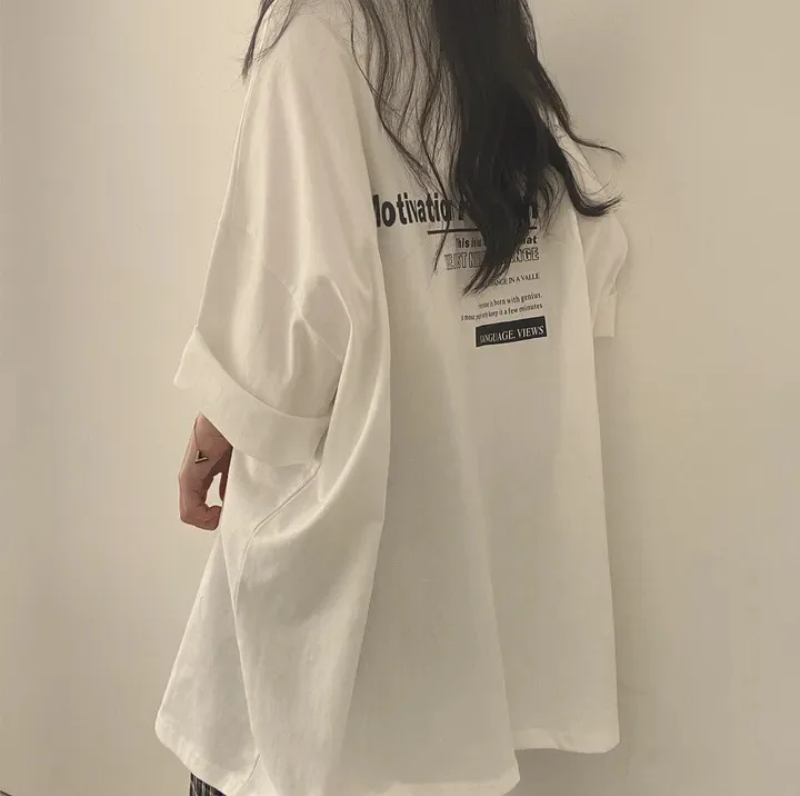 Loose Cotton Short Sleeve T-Shirt Women's Mid-Length White Fashionable Brand New 2023 Ladies' Casual Wear Comfortable Fit