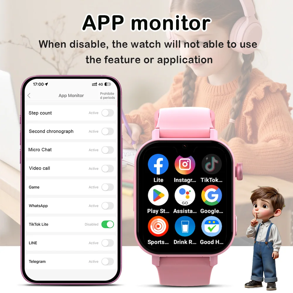 Wonlex KT36 4G Smart Watch Kids GPS WiFi Location Tracker SOS Alert Video Call Google Play Store Sport Children Smart Watch 2025