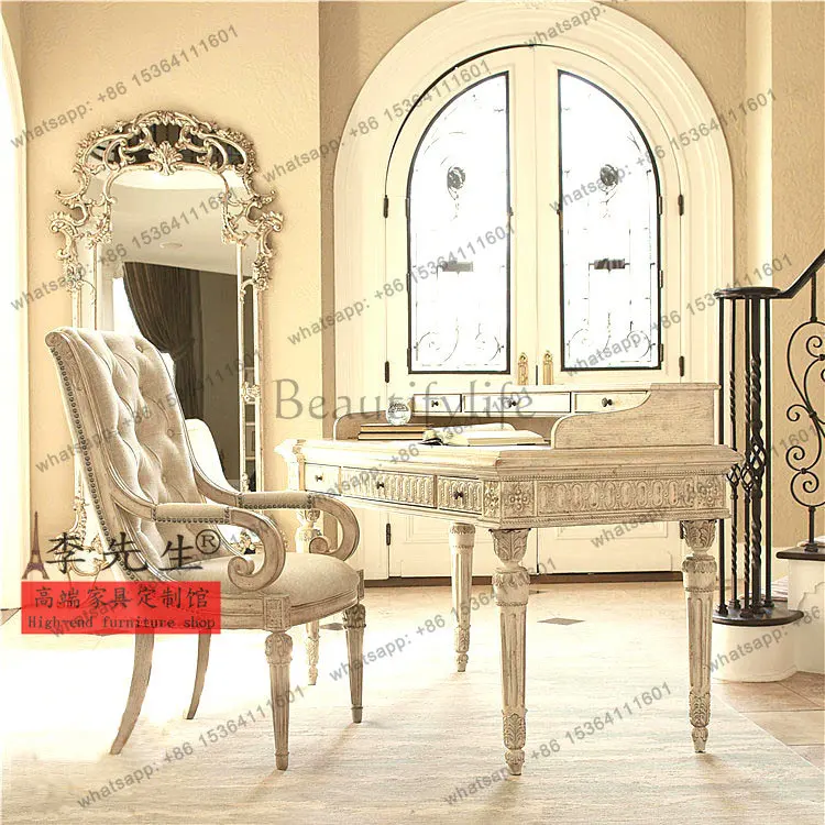 

Французский письменный стол с резьбой по дереву, американский сельский антикварный офисный стол