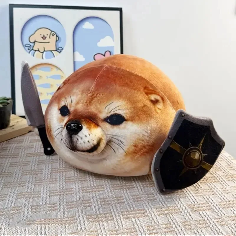 New 15/45CM What The Dog Doing Plush Pillows Funny My Knife Shield Shiba Inu Dog Abstract Plush Dolls Toy Pendant Gifts For Kids