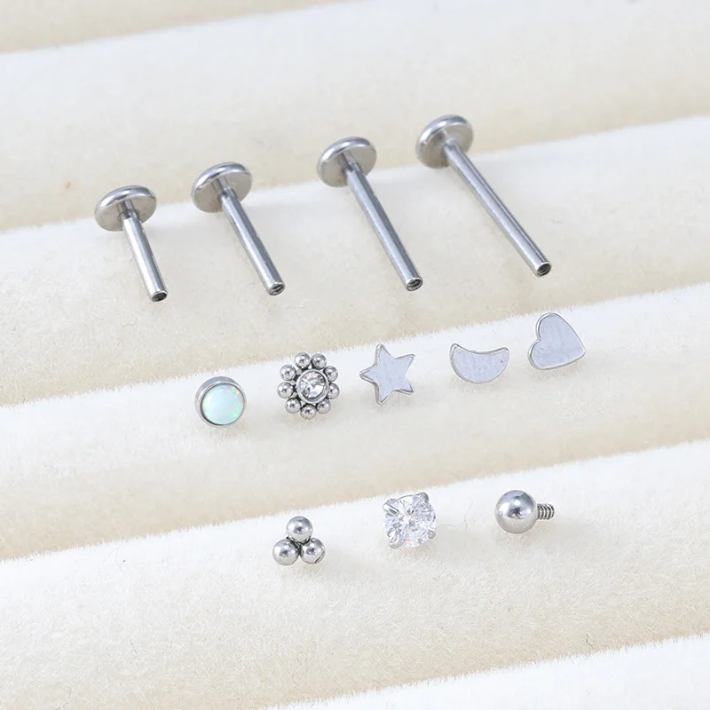 New Stainless Steel Internal Thread Lip Rings Earbone Stud 6-12mm Rod Various Replacement Head Puncture Jewelry