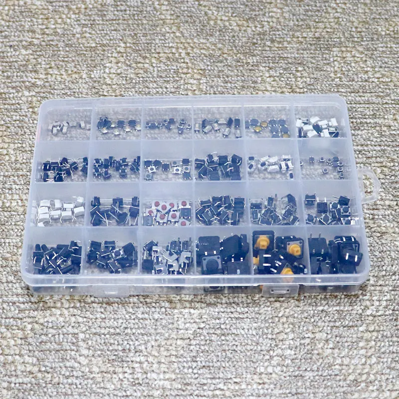 250pcs 25Type Micro Switch Assorted Push Button Tact Switches Reset Mini Leaf Switch SMD DIP 2*4 3*6 4*4 6*6 Diy Mixed Box kit