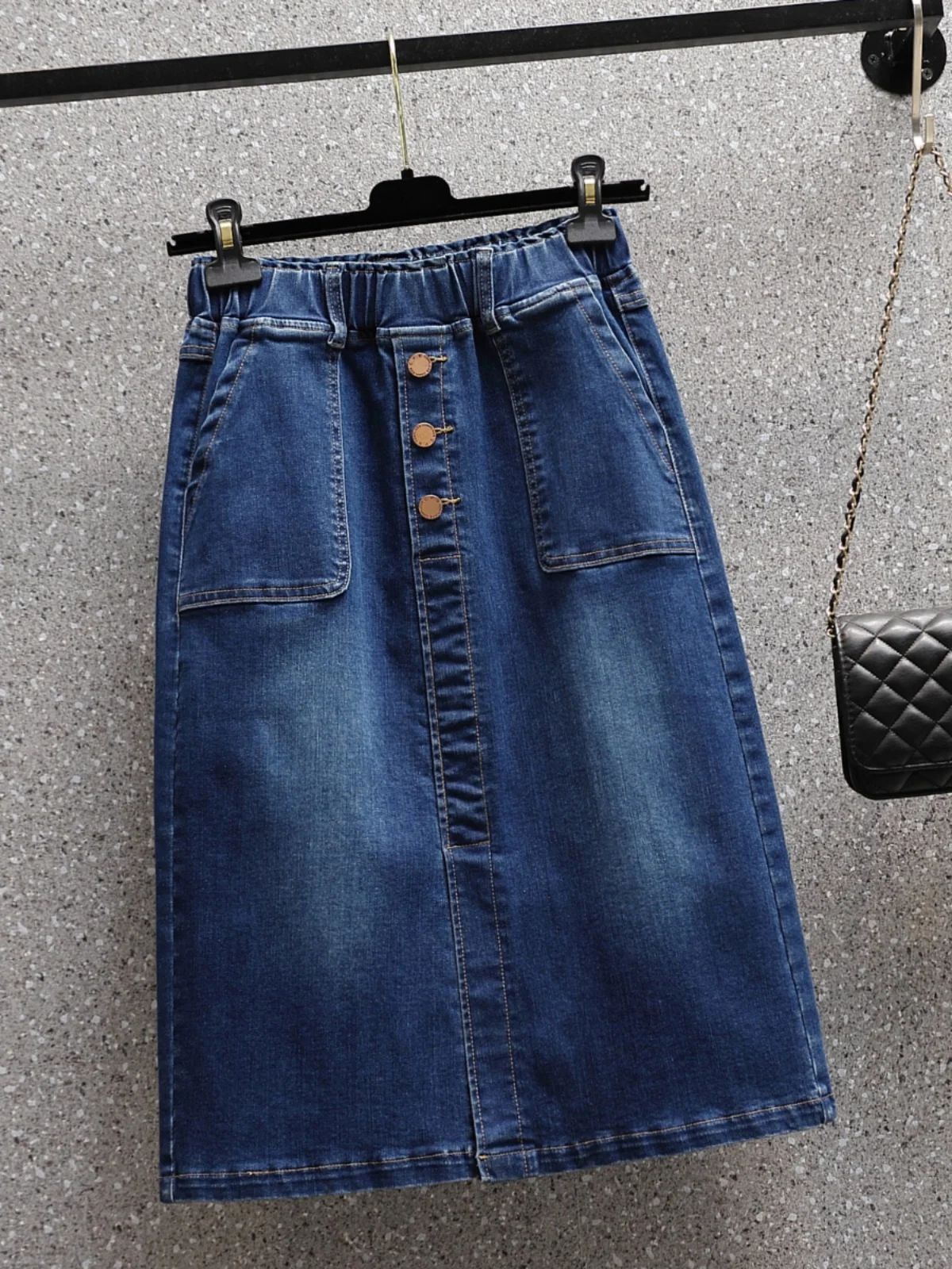 2024 Summer New Women\'s Denim Half Skirts Elastic Waist Elastic Split Denim Skirt Korean Fashion Versatile Mid-Length Skirt