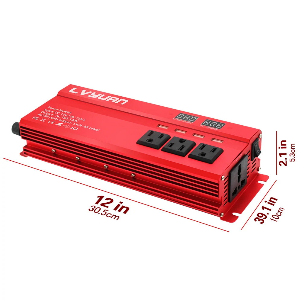 12V To 220V 5000W 6000W Power Inverter LED Display US Socket Solar Inverter Dual USB Fast Charging for Phone Laptops Car