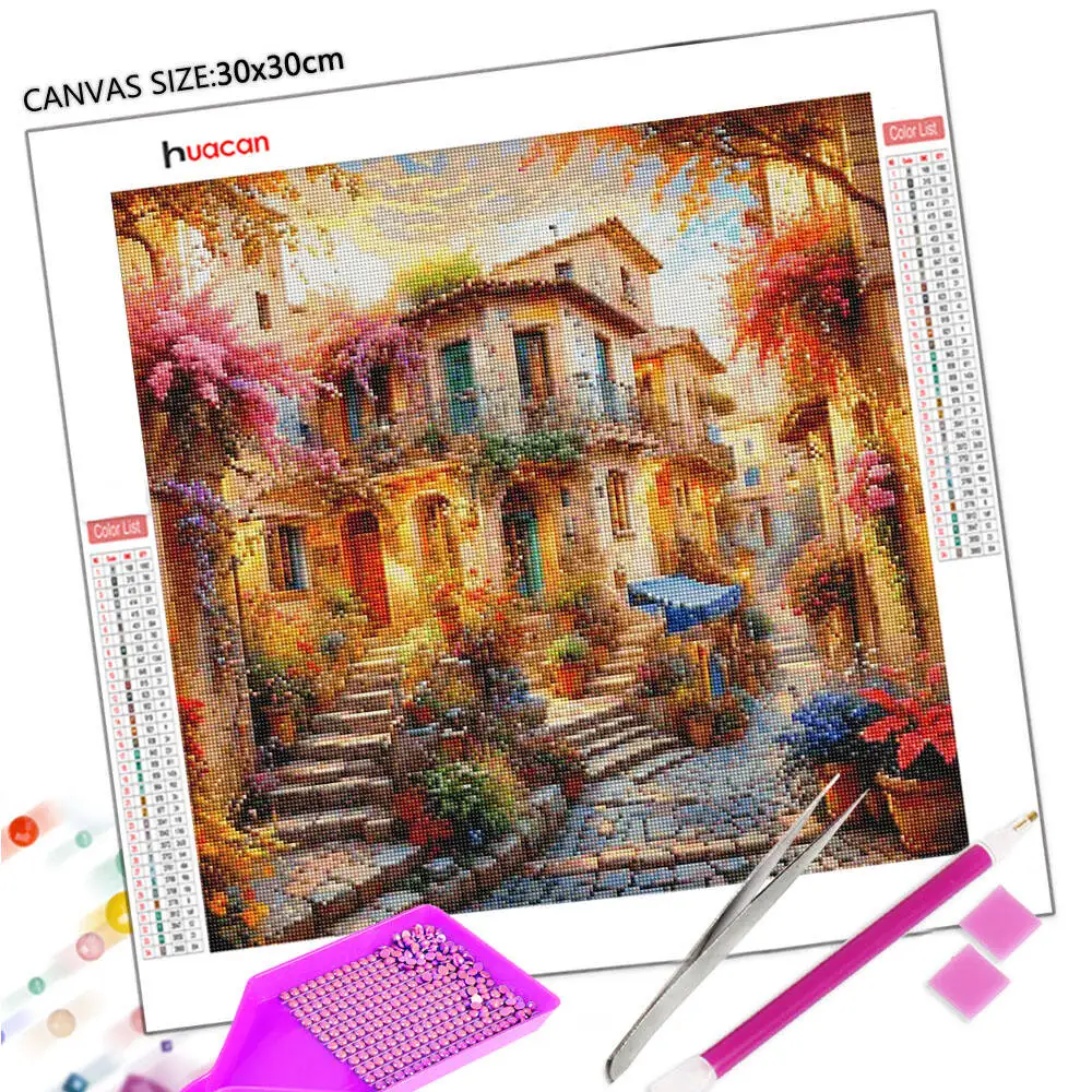 Huacan New Arrivals Diamond Mosaic House Landscape Embroidery Art Gift Set Home Decorative Rhinestone Pictures view 2