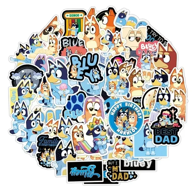 

50 Pieces/bag Cartoon Cute Bluey Cartoon Graffiti Creative Sticker Desk Computer Suitcase Guitar Waterproof Sticker Stationery