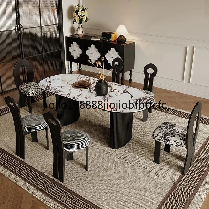 Suitable for  Rock slab dining table rectangular French cream style
