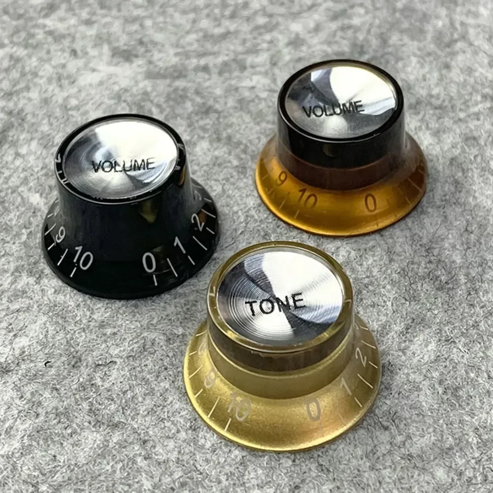 4pcs Guitar Top Hat Speed Control Knobs 2 Volumes 2 Tones Silver Bell For Gibson Epiphone Les Paul ST LP SG Electric Bass