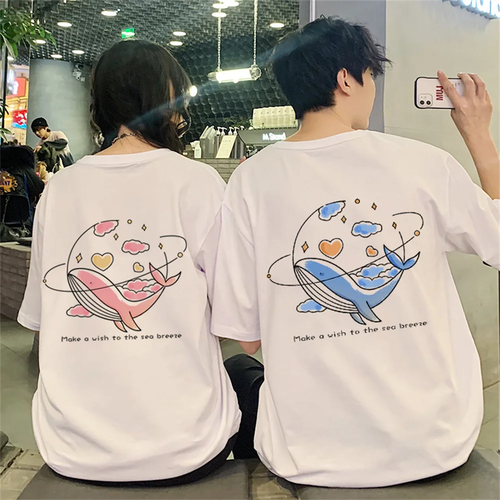 Cute Dolphins For Men Women Couple Tshirt Tee 2023 Summer Cotton Short Sleeve Korean Style T-shirt  Streetwear Blouses