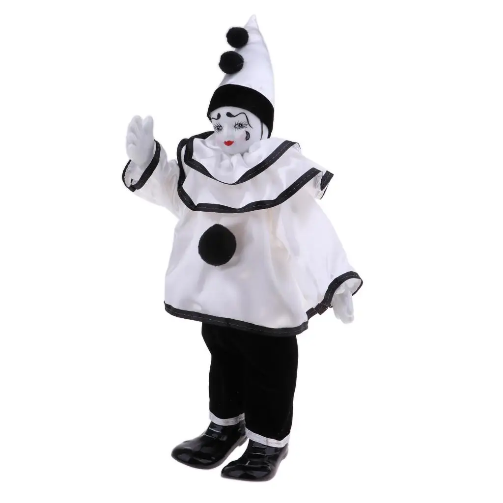 ピエロ磁器人形 15 インチハーレクインコスチューム、棚ディスプレイ装飾品