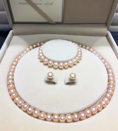 

Комплект из колье, серёг и браслета, 8-9 мм