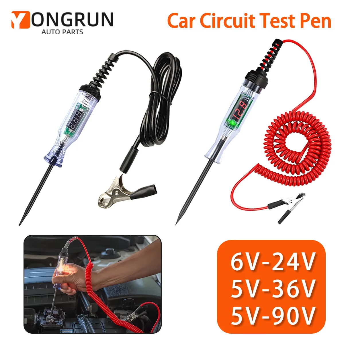 

YONGRUN 6 В-24 В/5 В-90 В автомобильная ручка для проверки напряжения постоянного тока цифровой дисплей зонд ручка тестер цепей автомобильный диагностический инструмент