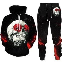 New Men's Sweatshirt Hooded Set Hooded Skull Graphic 2 pieces Leisure Casual tracksuit Hoodie 3D Print Skull Men Clothing 2024