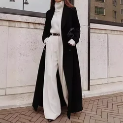 Long Sleeve Loose Button Spring Summer Solid Color Ankle Length Wool Blend Coat Trench Women Fashion