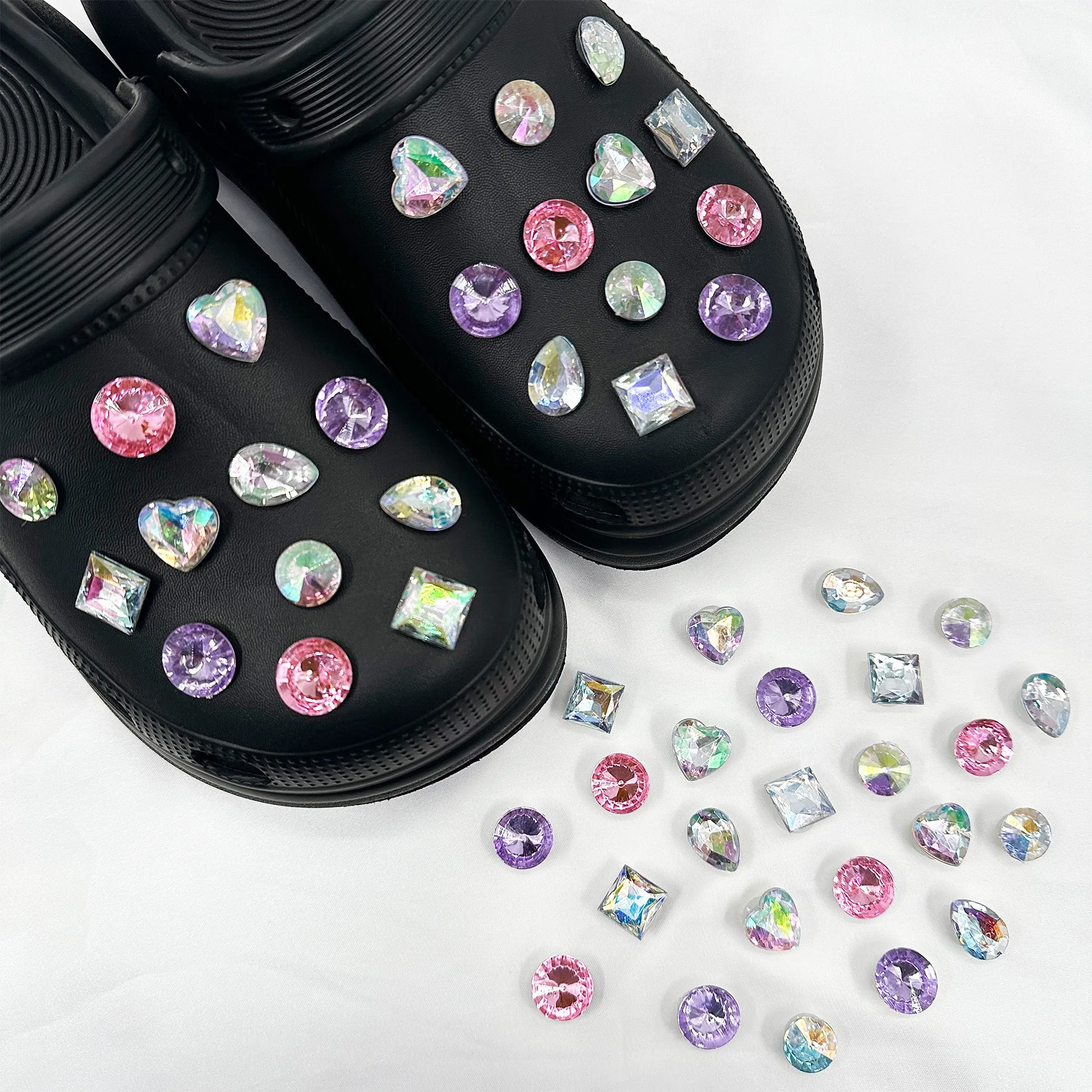 24pcs Sparkling Rhinestone Shoe Charms Mix Removable Detachable Accessories for DIY Sneakers Sandals Slippers Fashion Gift for P