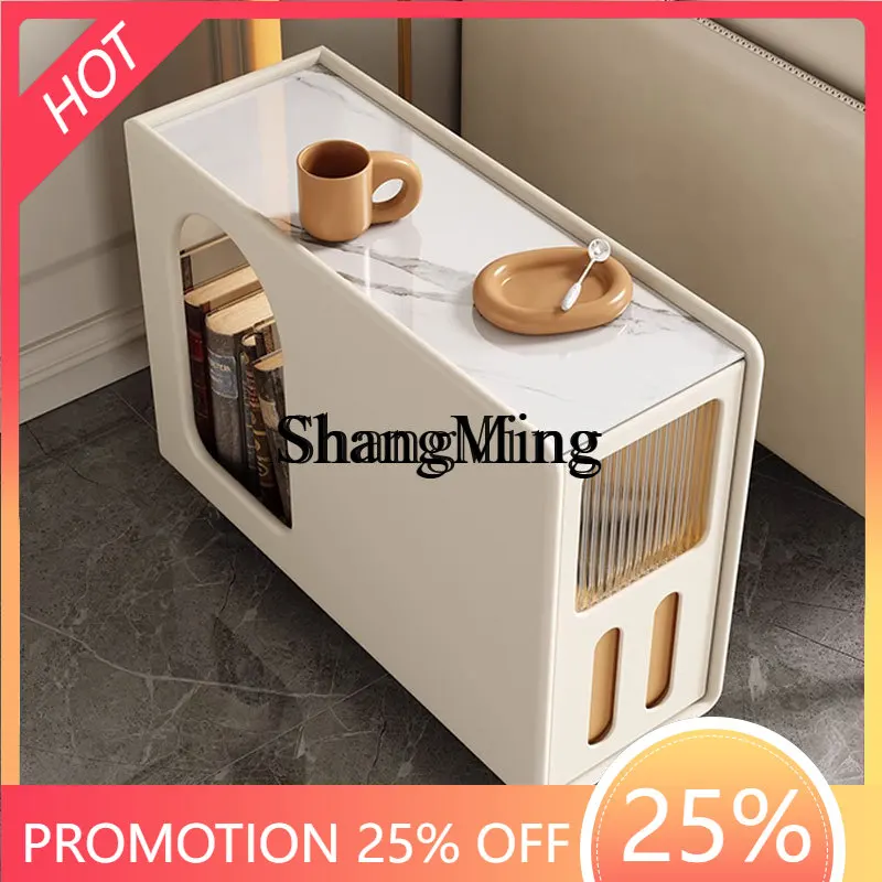 

FG Cream Wind Sofa Side Cabinet Living Room Slate Light Luxury Storage Table Simple Modern Small Coffee Table