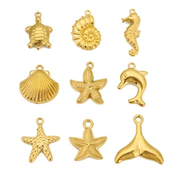 3pcs Stainless Steel Ocean Shell Conch Turtle Fishtail Dolphin Charm Pendant for DIY Earring Necklace Jewelry Making Accessories