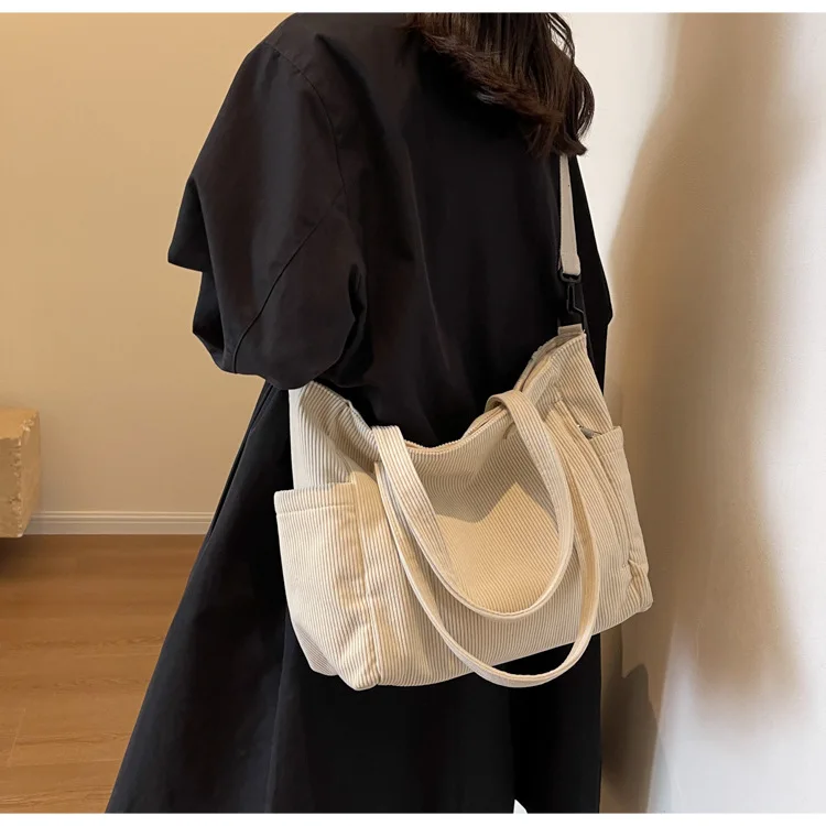 Neue Damen-Umhängetasche aus Cord, große Kapazität, Pendler-Tasche für Arbeit, Uni, tägliche Nutzung, Handtasche, Umhängetasche – Detail 26