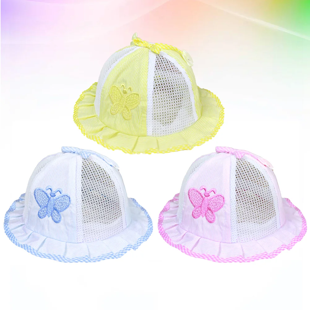 3 pçs padrão respirável chapéu de sol ao ar livre proteção uv pescador chapéu praia malha para bebê infantil (vermelho, amarelo, azul)