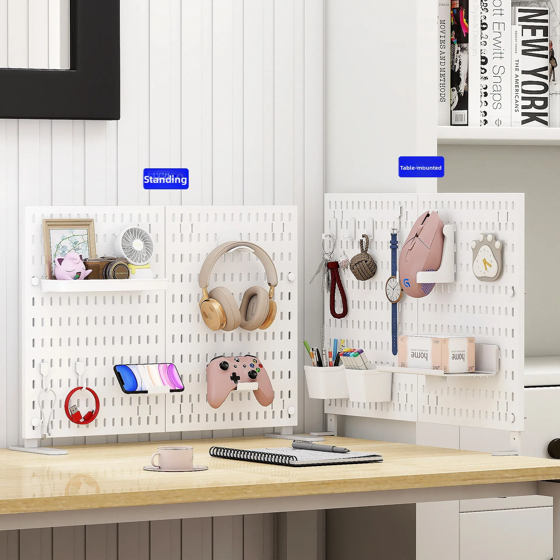 Vertical Desktop Hole Board No Drilling Clip Office Desk Storage Shelf Children's Room Book Desktop Hole Board Wall Mounted P...