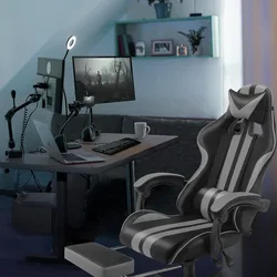 Sillas Gaming con reposapiés, silla Gaming para PC, silla ergonómica de oficina con reposacabezas ajustable y soporte Lumbar gris