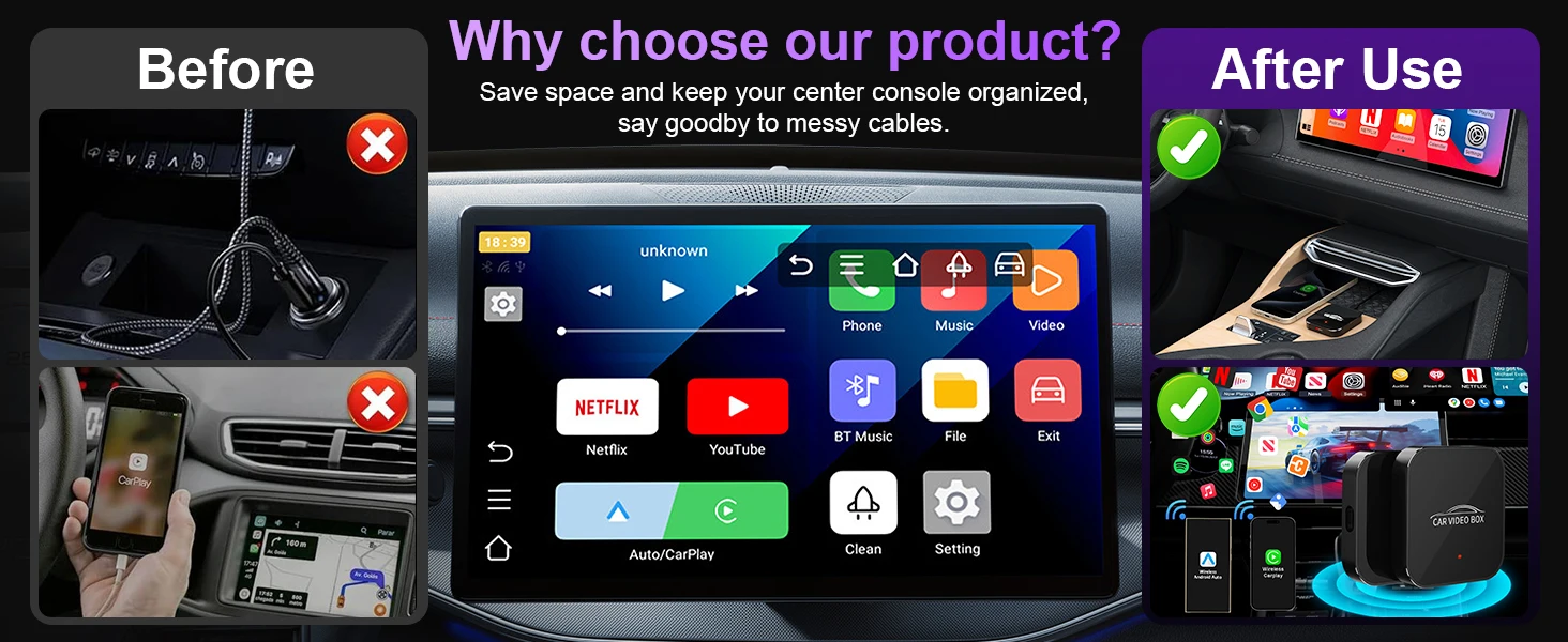 Wireless Carplay Adapter with YouTube