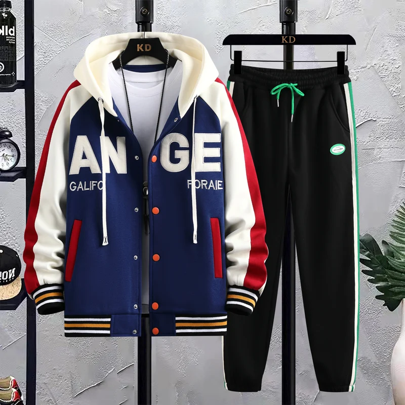 

Spring Autumn Men Sets Tracksuit Casual Joggers Hooded Sportswear Jackets Pants 2 Piece Hip Hop Running Sports Suit